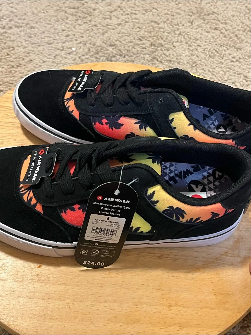Airwalk Kids Black Sneakers with Sunset Palm Print